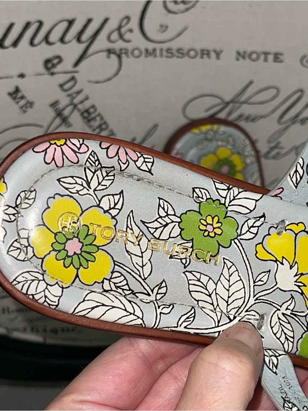 TORY BURCH Miller Floral Blue Green Yellow Wallpaper Leather Sandal Retro 70s 10 - Picture 4 of 10